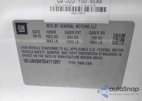 2016 Chevrolet Sonic Ls Auto from USA, damaged, VIN 1G1JA6SH7G4111261